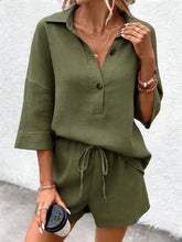 Load image into Gallery viewer, Women's Notch-Lapel Short-Sleeve Top &amp; Belted Shorts Two-Piece Set
