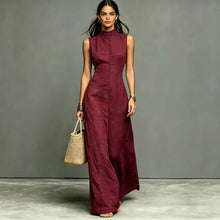 Load image into Gallery viewer, Women's Stand-Collar Single-Breasted Sleeveless Midi Dress
