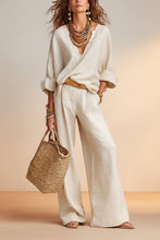 Load image into Gallery viewer, Women's Linen-Style Two-Piece Set – V-Neck Top &amp; Wide-Leg Pants
