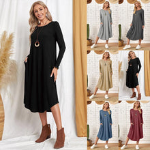 Load image into Gallery viewer, Women's Cotton Maxi Dress – Solid Color Long Sleeve A-Line with Pockets
