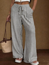 Load image into Gallery viewer, Women's Striped Wide-Leg Trousers – Lace-Up Elastic Waist Loose Fit
