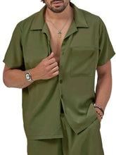 Load image into Gallery viewer, Men's Plus Size Button Up Short Sleeve Shirt and Shorts Set
