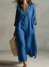 Load image into Gallery viewer, Women's Casual Long-Sleeve Linen Shirt Dress – Relaxed Fit
