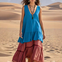 Load image into Gallery viewer, Women's Sleeveless Color-Block Patchwork Maxi Dress – V-Neck
