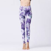 Load image into Gallery viewer, 💜 Marble Print High-Waist Yoga Leggings – Sculpted Fit in Bold Purple
