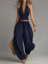 Load image into Gallery viewer, Women's Sleeveless Backless Halter Top &amp; Wide-Leg Pants Set
