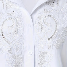 Load image into Gallery viewer, Women’s Contrast Lace Long-Sleeve Button‑Down Blouse
