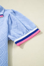 Load image into Gallery viewer, Beau Blue Striped Pop of Color Collared Checkered Textured Plus Size Dress
