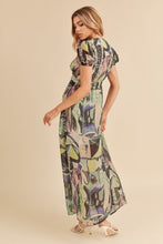 Load image into Gallery viewer, Lace Detail Slit Geometric Print Short Sleeve Maxi Comfortable Dress For Women, Elegant Lace, Alluring Slit, Sophisticated Geometric Print for Casual &amp; Dressy Occasions
