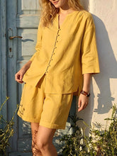 Load image into Gallery viewer, Women's V-Neck Top &amp; High-Waist Wide-Leg Shorts Two-Piece Set
