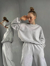 Load image into Gallery viewer, Women's Crewneck Sweatshirt &amp; Jogger Pants Two-Piece Set – Loose Fit

