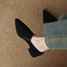 Load image into Gallery viewer, Women's Suede Pointed Toe Chunky Heel Pumps – Deep Vamp Low Heel
