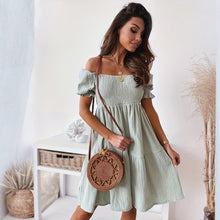 Load image into Gallery viewer, Casual One Word Collar Wrinkle Puff Sleeve Mid Dresses
