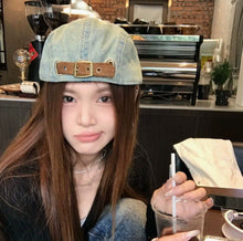 Load image into Gallery viewer, Double-Brim Turned-Up Denim Beret – Breathable Cotton Hat for Women

