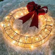 Load image into Gallery viewer, Christmas Garland 50CM Luminous LED Warm Light Metal Luminous Wreath With Big Bowknot Christmas Front Door Home Holiday Party Door Hanging Decor
