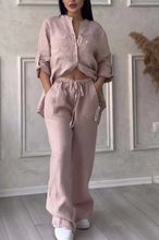 Load image into Gallery viewer, Wide-Leg Pants &amp; Lace-Up Top Two-Piece Set – Solid Color, 12 Colors S–5XL
