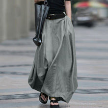 Load image into Gallery viewer, Women's High-Waist Flared Maxi Skirt – Solid Color Cotton Linen with Pockets

