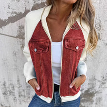 Load image into Gallery viewer, Women's Denim Patchwork Zip-Up Jacket
