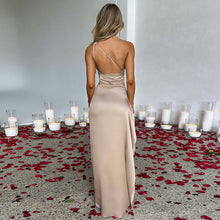 Load image into Gallery viewer, Sexy One-shoulder Backless Slit Dress Summer Elegant Slim-fit Solid Color Satin Dresses For Women
