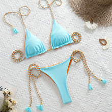 Load image into Gallery viewer, New Festival Flame Halter Bikini Set for Women – Triangle V-Neck Backless Two-Piece Swimsuit with Tie Side Bottoms &amp; Adjustable Lace-Up Fit – Sleek Polyamide Swimwear for Koningsdag/King’s Day &amp; Summer Beach Celebrations
