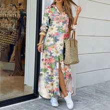 Load image into Gallery viewer, Women's Lapel-Collar Long Shirt Dress – Floral Print Midi Relaxed Fit
