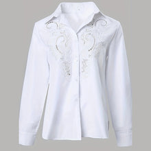Load image into Gallery viewer, Women’s Contrast Lace Long-Sleeve Button‑Down Blouse
