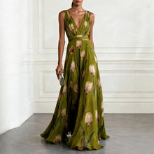 Load image into Gallery viewer, Tulip Print V-Neck Sleeveless Maxi Dress – Floral Chiffon
