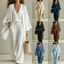 Load image into Gallery viewer, Women's 3-Piece Cardigan, Sleeveless Vest &amp; Wide Leg Pants Set
