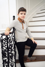 Load image into Gallery viewer, Gray Color Block Polo Long Sleeve
