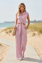 Load image into Gallery viewer, Women's Striped Button-Front Sleeveless Shirt &amp; Wide-Leg Pants Set
