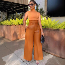 Load image into Gallery viewer, Women's High-Waist PU Leather Wide-Leg Pants with Metallic Belt
