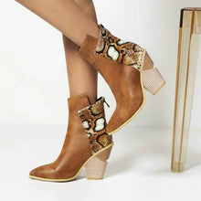 Load image into Gallery viewer, Coffee Rain Boots : With Snake Print High Heel
