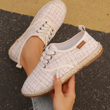 Load image into Gallery viewer, Tweed Lace-Up Round Toe Flat Sneakers – Canvas PU Casual
