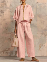 Load image into Gallery viewer, Women's Casual Loose Zipper Round Neck Wide-Leg Pants Set
