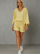 Load image into Gallery viewer, Women's Loose V-Neck Long Sleeve Striped Shorts Set – Casual Leisure
