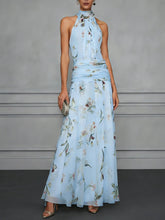 Load image into Gallery viewer, Halter Neck Printed Maxi Dress – Fitted Sleeveless Long Dress
