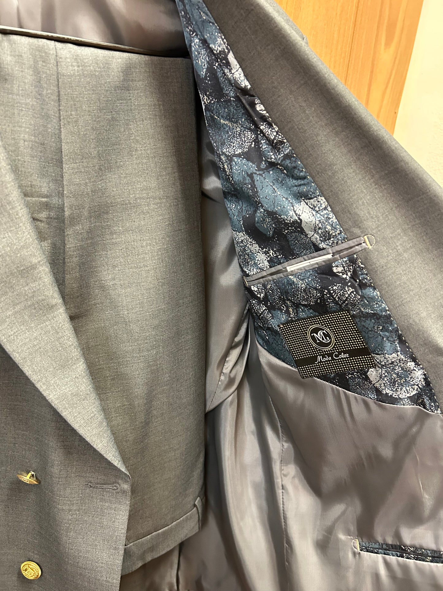 Moda Color Gray Gold Button Double Breasted Turkish Suit