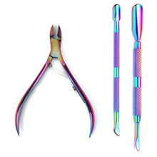 Load image into Gallery viewer, 4 Pcs/Set Professional Stainless Steel Nail Cutter Scissor Nippers Muti Function Cuticle Pusher Remover Nail Care Manicure Kits
