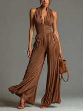 Load image into Gallery viewer, Pleated Wide-Leg Jumpsuit for Women – Sleeveless High-Waist Minimalist Long Jumpsuit
