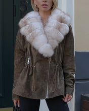 Load image into Gallery viewer, Vivienne Genuine Suede Polar Fox Trim Coat in Olive
