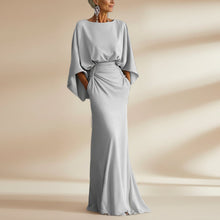 Load image into Gallery viewer, Women's Elegant Backless Pleated Batwing Sleeve Maxi Dress — Silver Mermaid Gown
