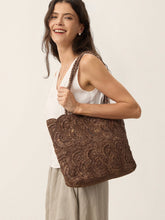 Load image into Gallery viewer, Handwoven Raffia Floral Pattern Tote Bag
