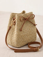 Load image into Gallery viewer, Mini Handwoven Raffia Drawstring Crossbody Bag
