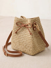 Load image into Gallery viewer, Mini Handwoven Raffia Drawstring Crossbody Bag
