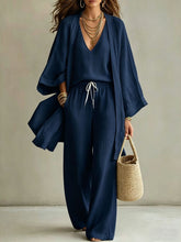 Load image into Gallery viewer, Women's 3-Piece Cardigan, Sleeveless Vest &amp; Wide Leg Pants Set
