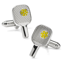 Load image into Gallery viewer, Pickleball Racket Silver Cufflinks
