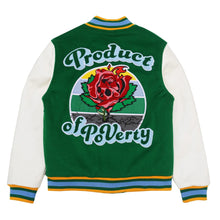 Load image into Gallery viewer, F1026 Product of Poverty Varsity Jacket - Green
