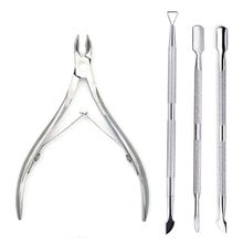 Load image into Gallery viewer, 4 Pcs/Set Professional Stainless Steel Nail Cutter Scissor Nippers Muti Function Cuticle Pusher Remover Nail Care Manicure Kits
