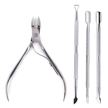 Load image into Gallery viewer, 4 Pcs/Set Professional Stainless Steel Nail Cutter Scissor Nippers Muti Function Cuticle Pusher Remover Nail Care Manicure Kits
