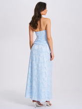 Load image into Gallery viewer, Xatia Baby Blue Jacquard Textured High Slit Maxi Dress
